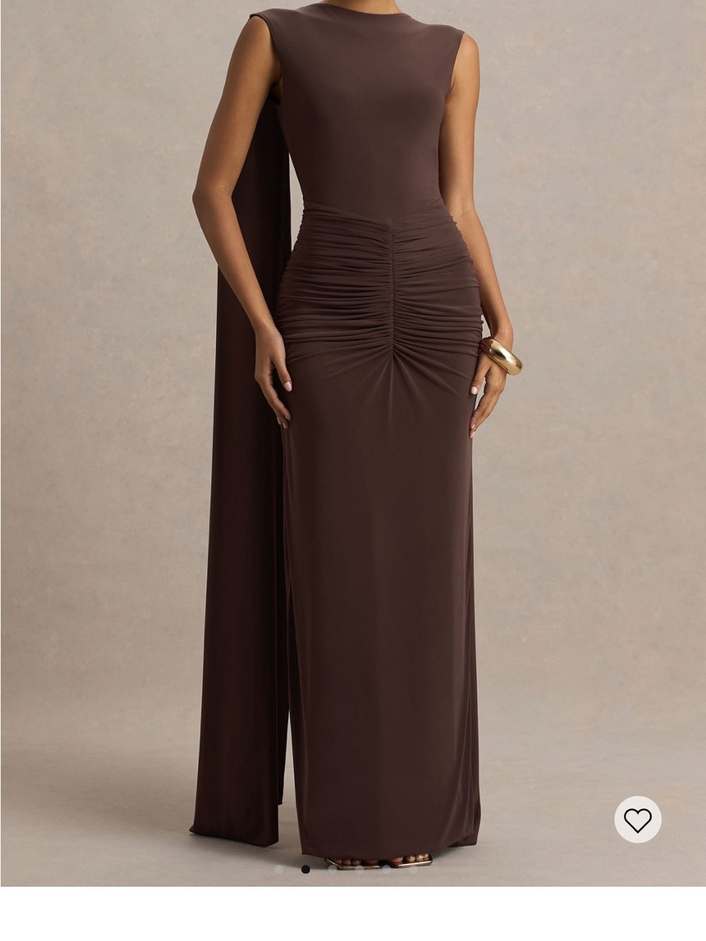 Club London - BROWN BOAT-NECK MAXI DRESS WITH CAPE SLEEVES AND OPEN-BACK